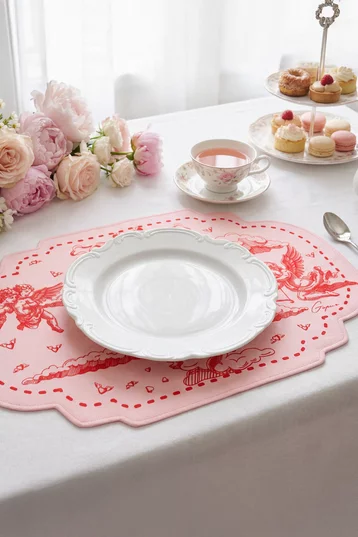 Рожевий двосторонній плейсмат з романтичним принтом 35х50 см фотографія 1
