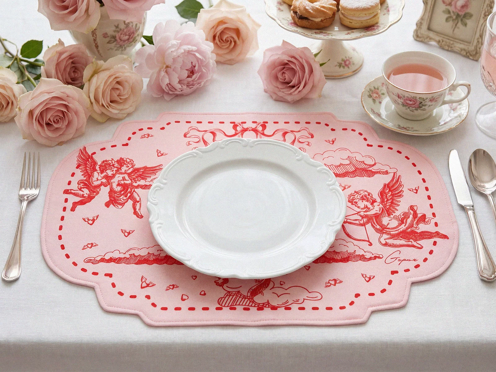 Рожевий двосторонній плейсмат з романтичним принтом 35х50 см Рожевий двосторонній плейсмат з романтичним принтом 35х50 см фотографія 1