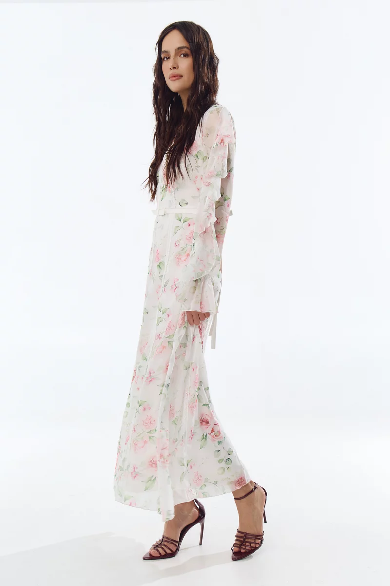 Молочное шифоновое платье макси с цветочным принтом Молочное шифоновое платье макси с цветочным принтом фотография 2