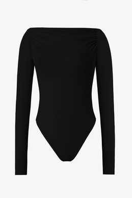 Черный трикотажный боди с открытыми плечами