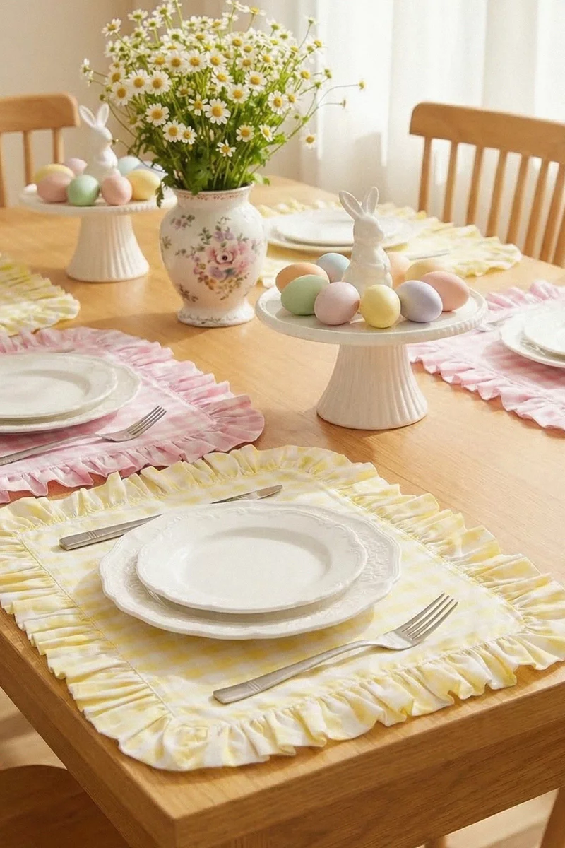 Желтый двухсторонний плейсмат в клеточку 49х39 см фотография 2