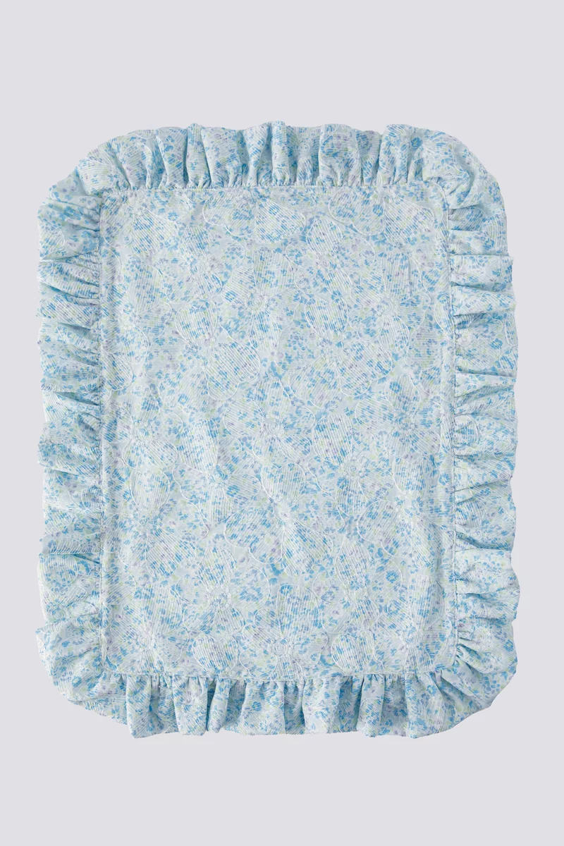 Голубой двухсторонний плейсмат с цветочной вышивкой 49х39 см фотография 3