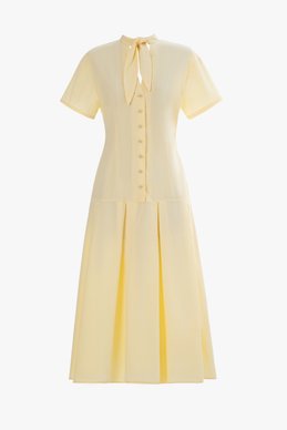 Жовта бавовняна сукня міді з акцентною зав'язкою