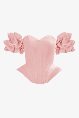 Рожевий сатиновий корсет з рукавами