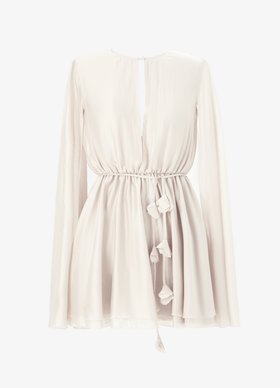 Молочное платье-кейп мини из органзы с поясом