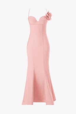 Розовое сатиновое платье макси