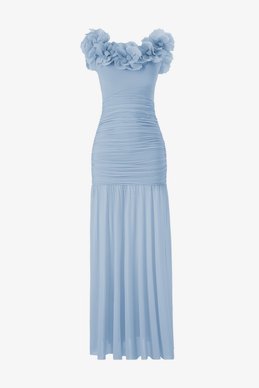 Голубое платье макси из стрейч-сетки с цветами