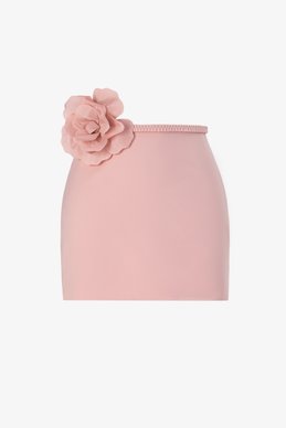 Розовая сатиновая юбка мини с акцентным поясом