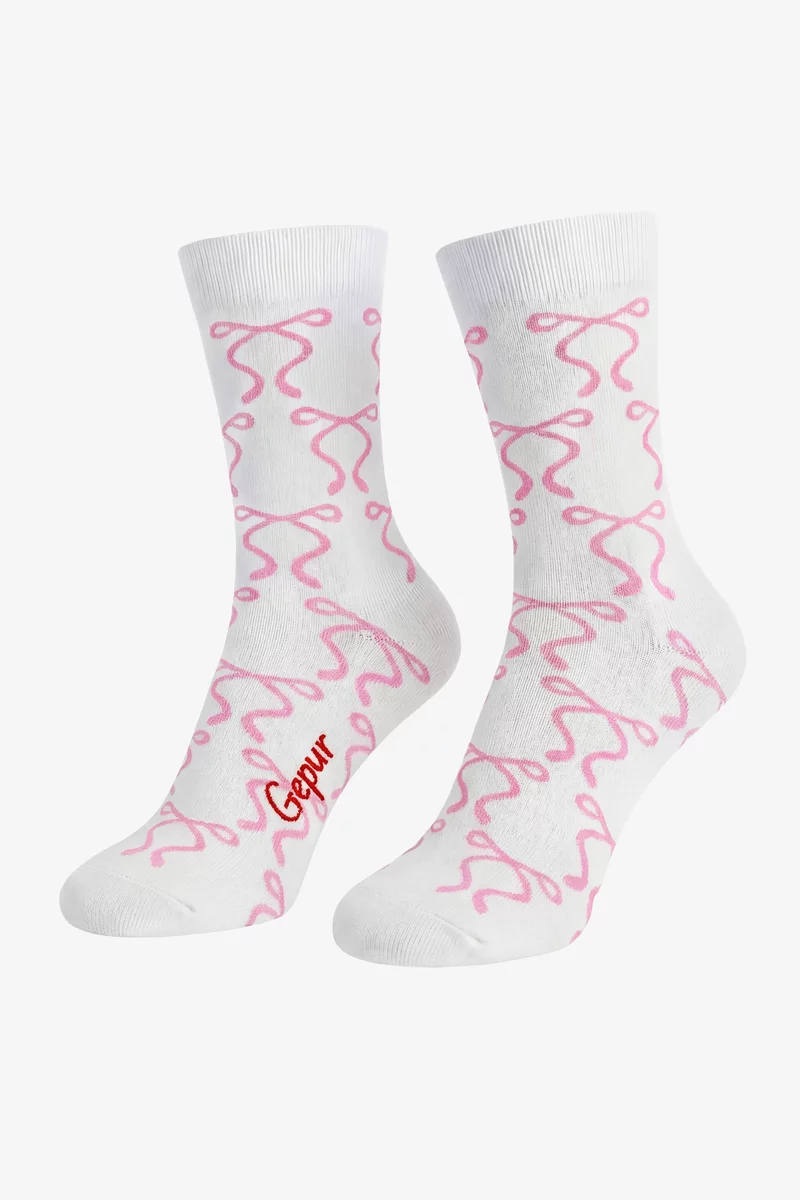 Молочные хлопковые носки с принтом бантики фотография 1