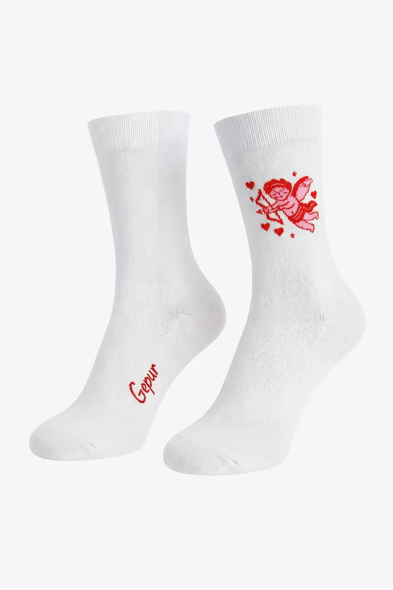Молочные хлопковые носки с принтом Купидон фотография 1