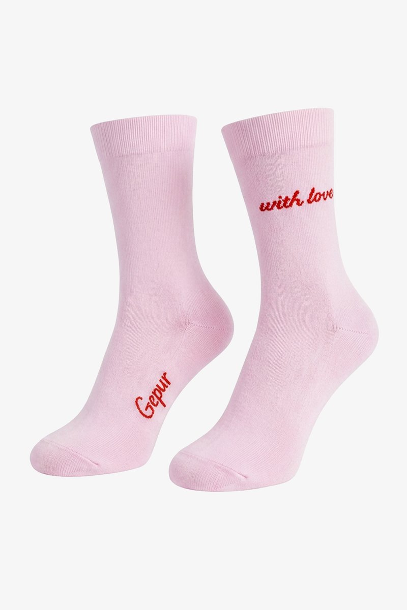 Рожеві бавовняні шкарпетки з принтом with love фотографія 1