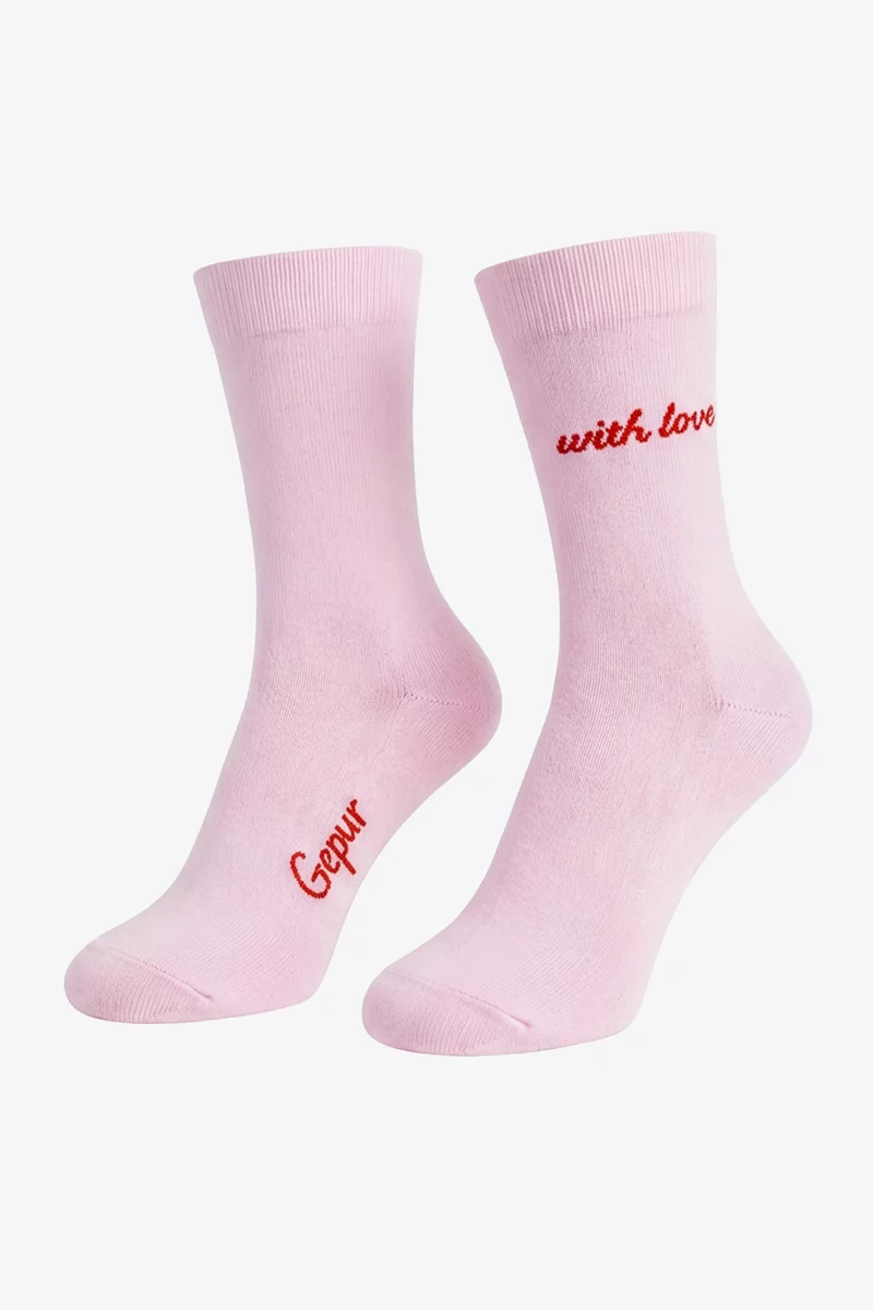 Розовые хлопковые носки с принтом with love фотография 1