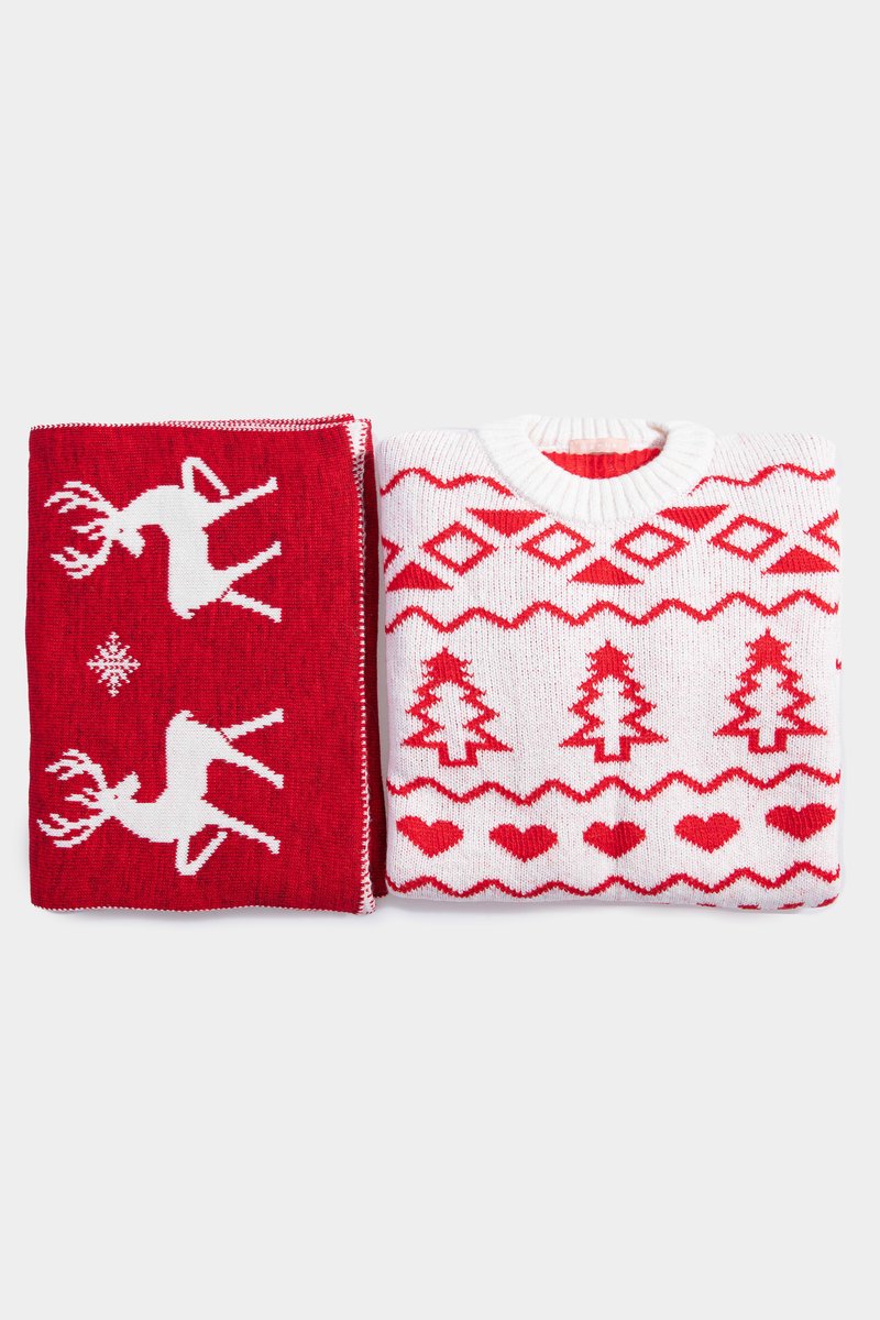 

Набір із джемпера і шарфа зі святковим принтом