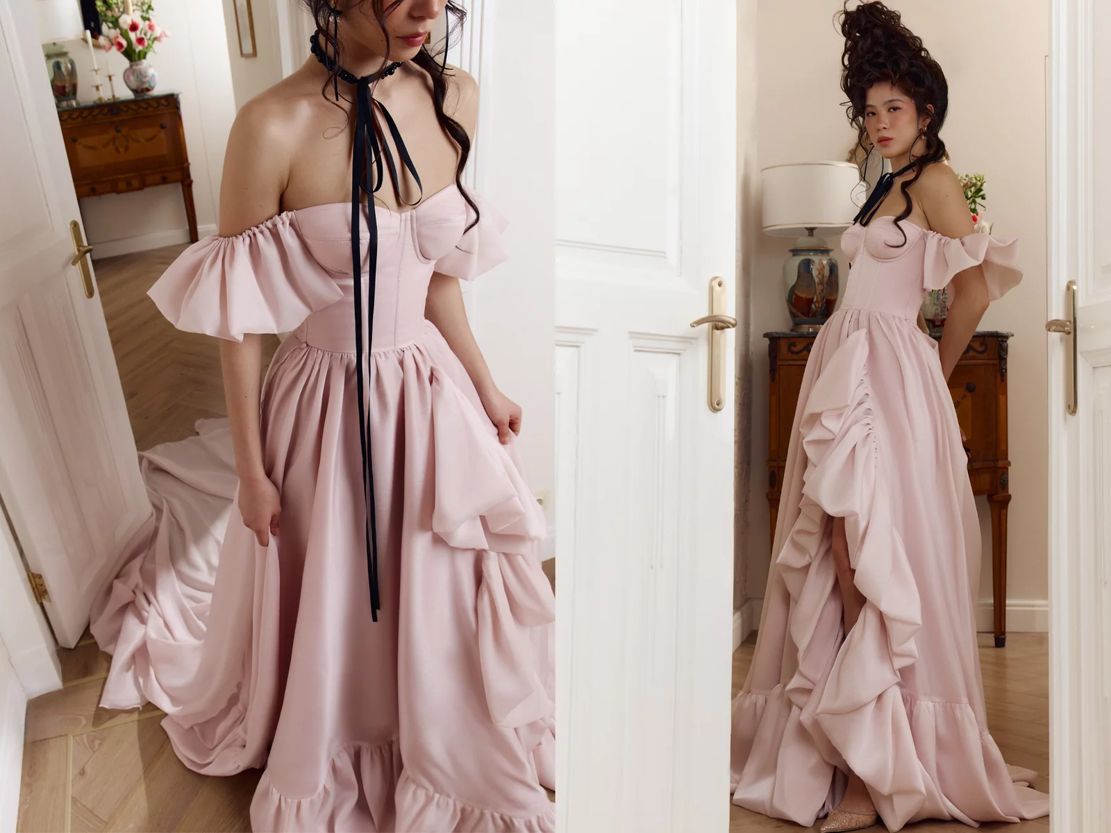 Длинное платье из органзы со шлейфом Le Bal фотография 1