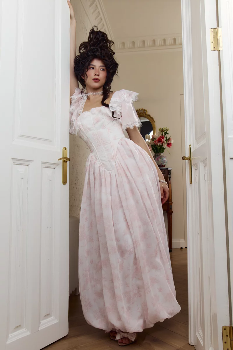 Молочное платье макси из органзы Lamballe фотография 1