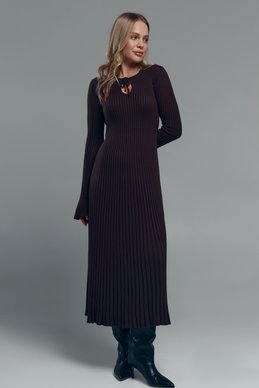 Трикотажна сукня міді з зав'язками у шоколадному відтінку