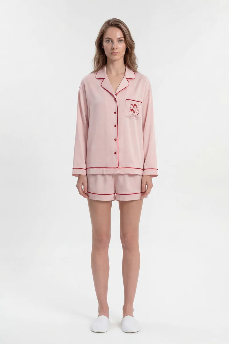Pink silk pajama set-three photo 1