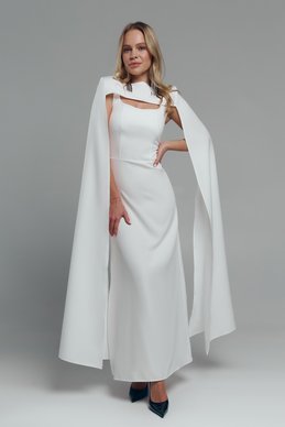 Белое платье макси с накидкой