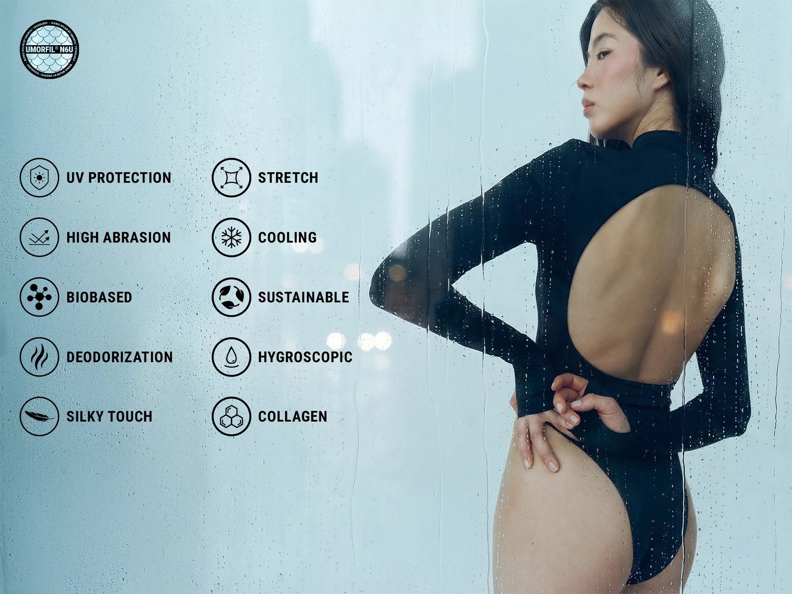 Черный боди из инновационной collagen-infused ткани UMORFIL® N6U® фотография 1