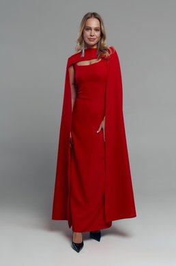 Красное платье макси с накидкой