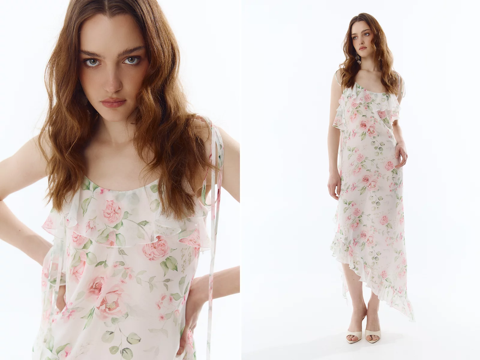 Asymmetrical milk chiffon maxi dress photo 1