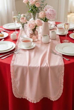 Розовый прямоугольный ранер с рюшами 150х40 см