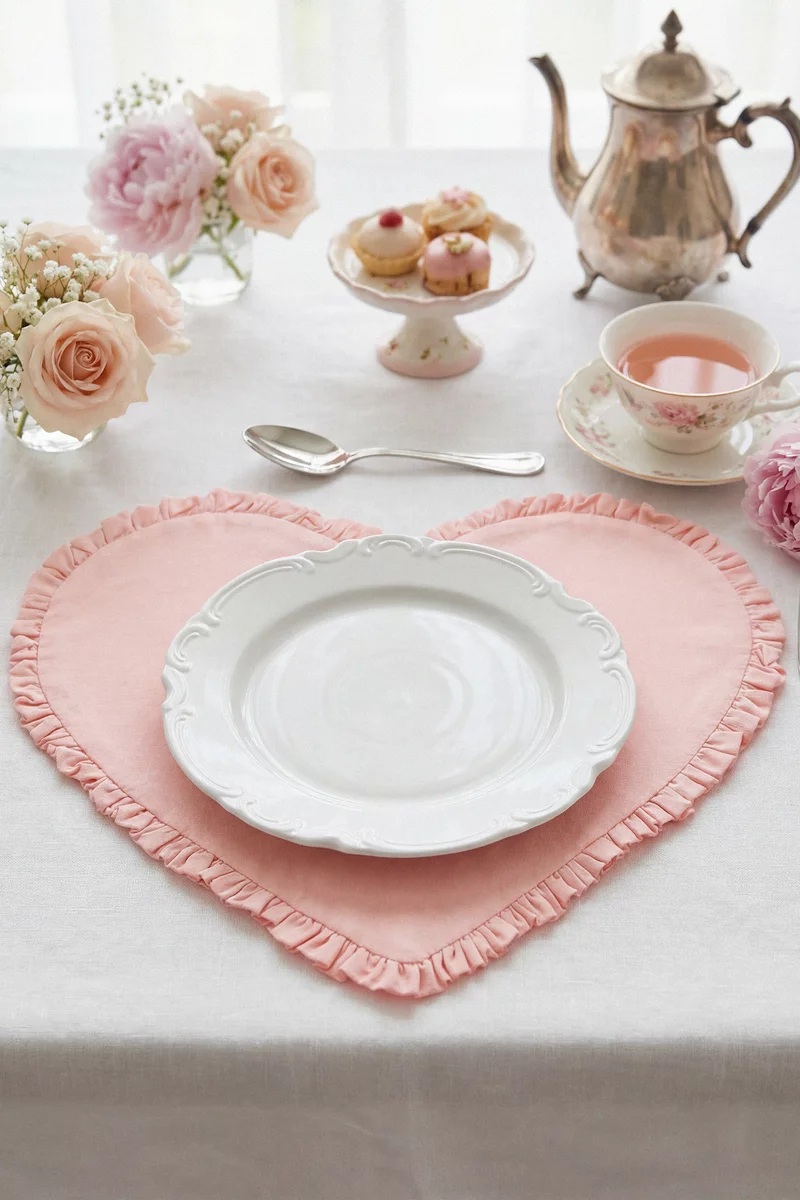 Бежевий плейсмат серце з рюшами Бежевий плейсмат серце з рюшами фотографія 1