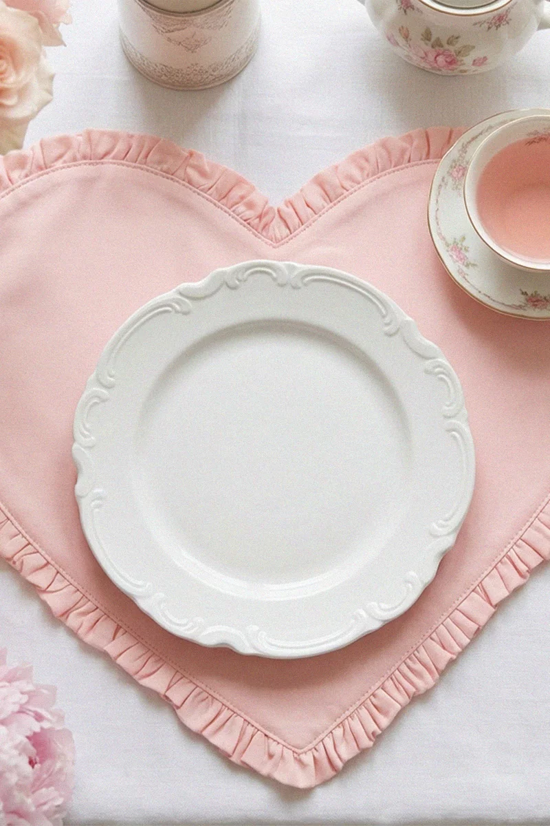 Бежевый плейсмат сердце с рюшами фотография 2