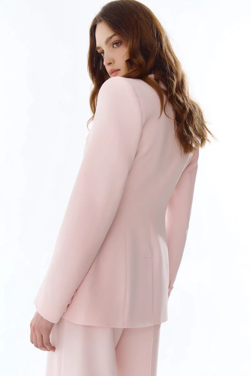 Розовый однобортный жакет с подчеркнутой талией фотография 5