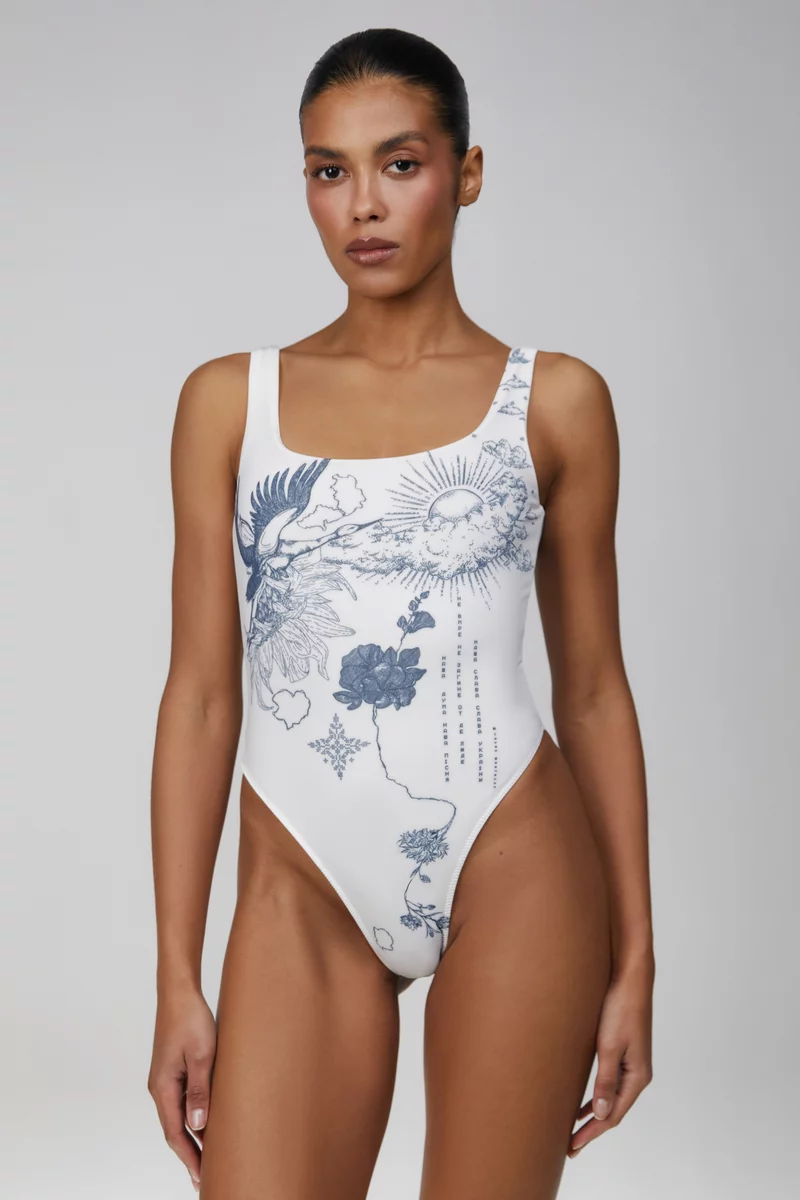 Молочный купальник-боди Душа на широких бретелях фотография 4