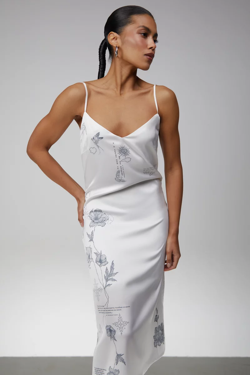 Молочное шелковое платье-комбинация Душа фотография 2