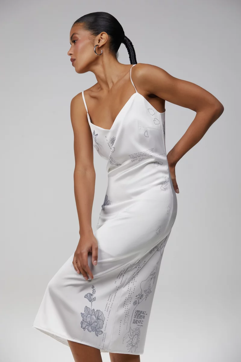 Молочное шелковое платье-комбинация Душа фотография 3