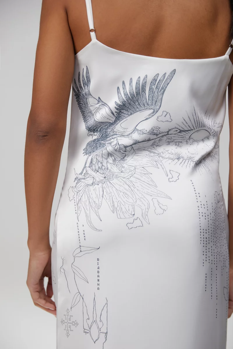 Молочное шелковое платье-комбинация Душа фотография 5