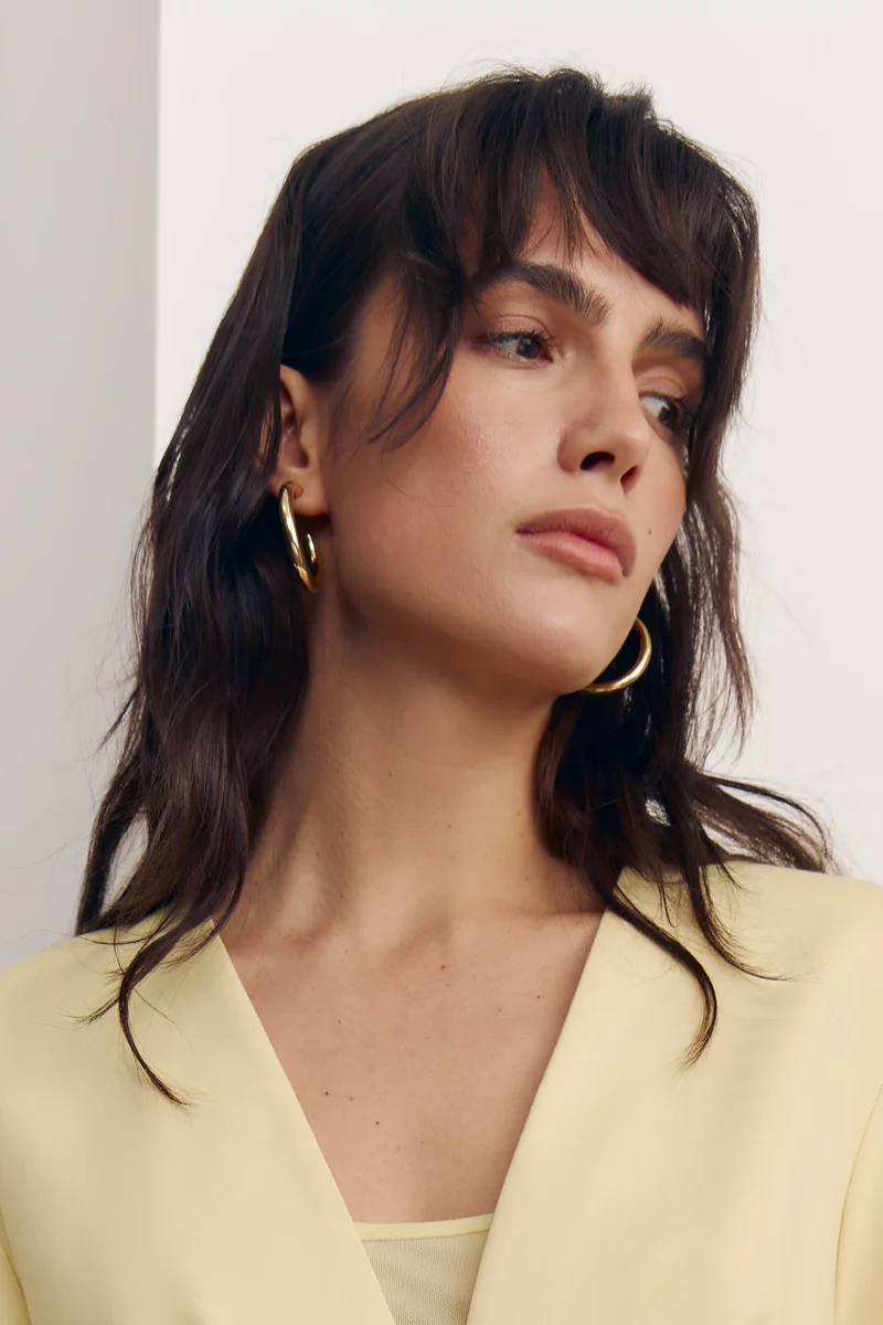 Золотые серьги металлик круглой формы фотография 1