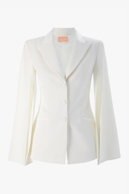 Молочный сатиновый однобортный жакет с акцентными рукавами