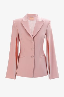 Розовый сатиновый однобортный жакет с акцентными рукавами