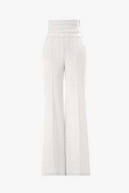 Молочные сатиновые штаны прямого кроя с поясом