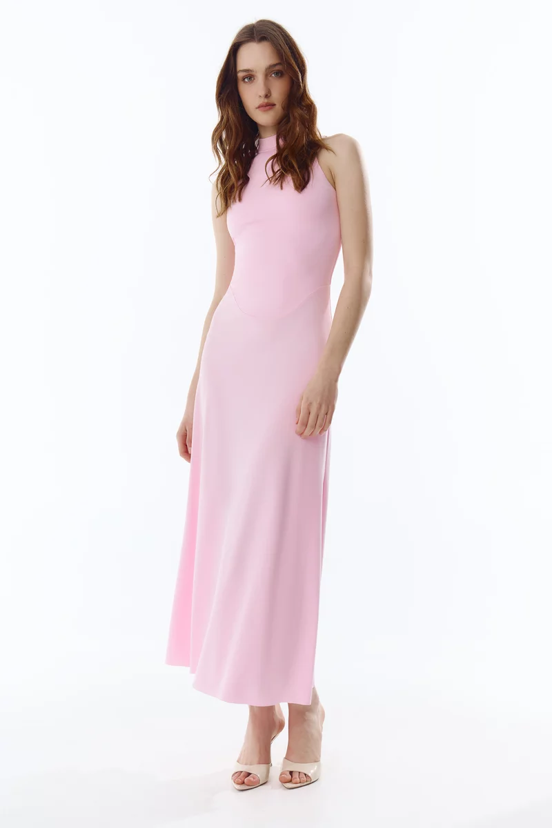 Рожева трикотажна сукня міді із заниженою талією фотографія 3