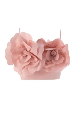 Розовый сатиновый топ с акцентными цветами