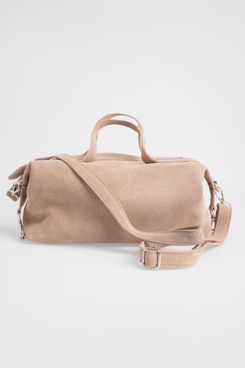 

Бежева сумка із натуральної замші з двома ручками