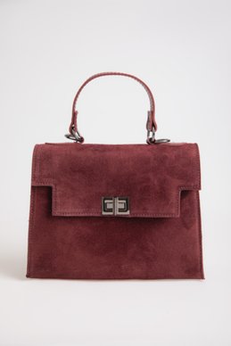 Комбинированная сумка из натуральной замши и экокожи в оттенке бургунди