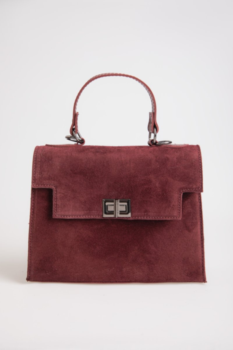 

Комбінована сумка із натуральної замші та екошкіри у відтінку бургунді