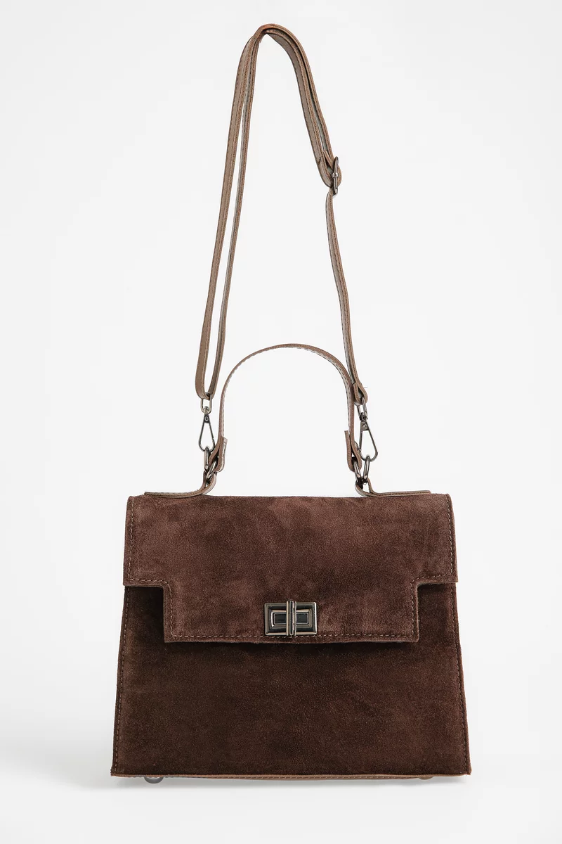 Комбинированная сумка из натуральной замши и экокожи в оттенке капучино Комбинированная сумка из натуральной замши и экокожи в оттенке капучино фотография 1