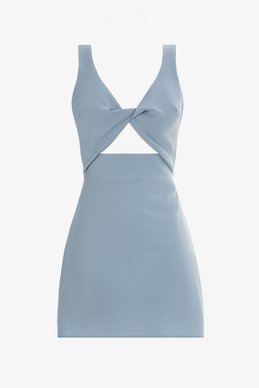 Blue mini dress with a woven bodice