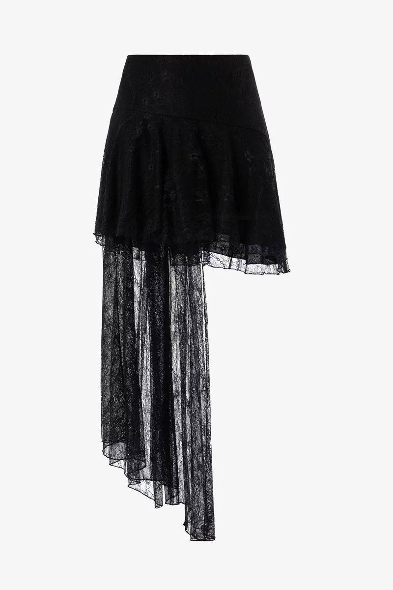 Черная кружевная юбка мини со шлейфом фотография 1