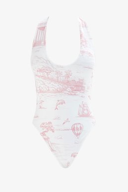 Knitted bodysuit with pink nautical print