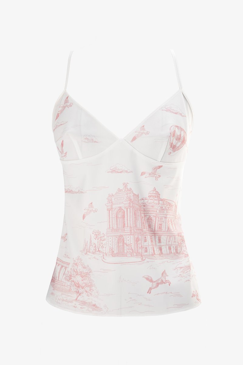Satin top with pink nautical print image 1