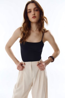 Black bodysuit with thin straps