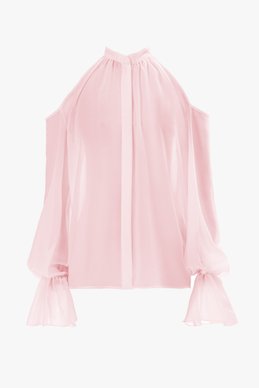 Pink chiffon blouse with open shoulders