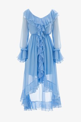 Блакитна шифонова сукня максі асиметричного крою